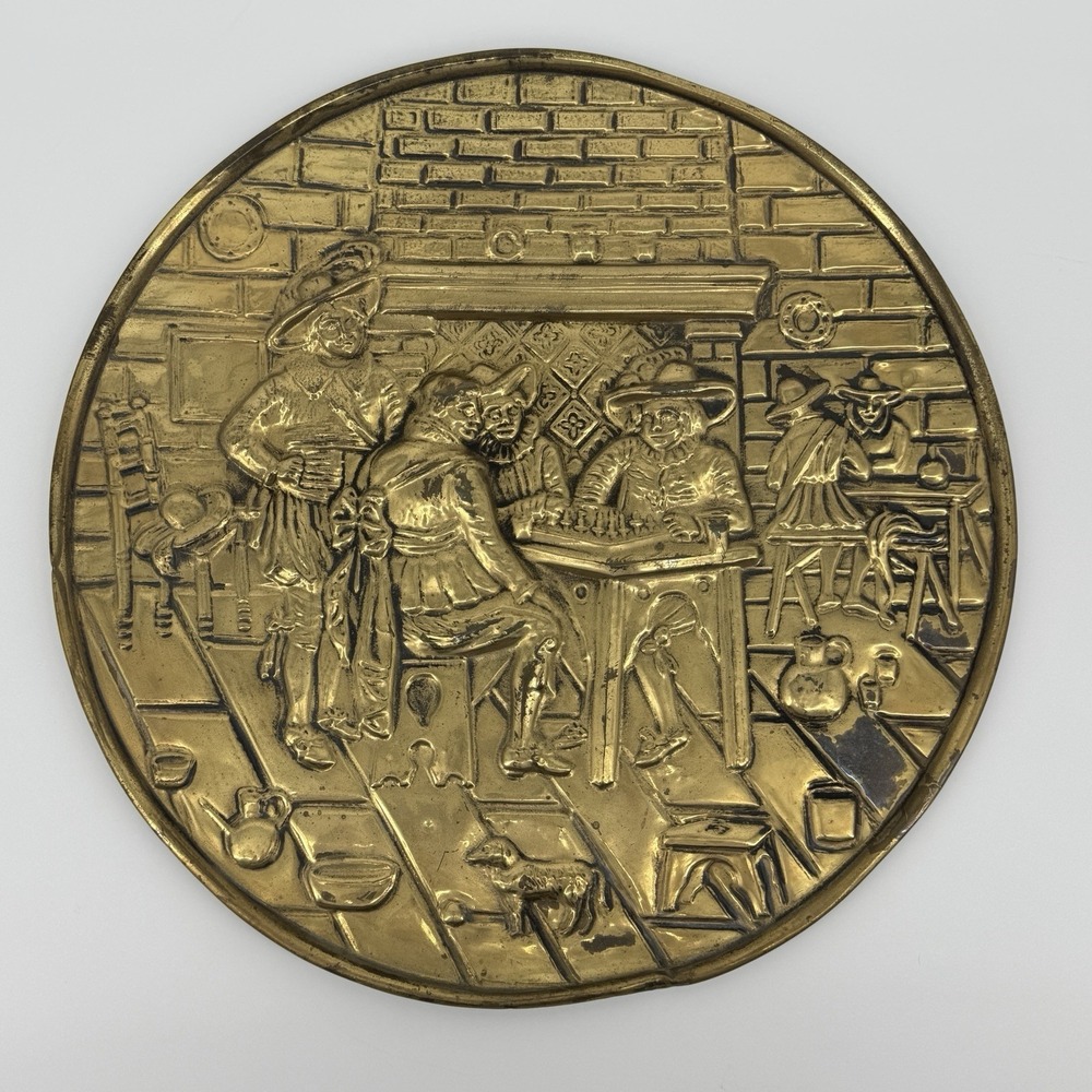 Vintage 17" Lombard Plated Embossed Tavern Scene Wall Plaque Bar Pub Decor Chess